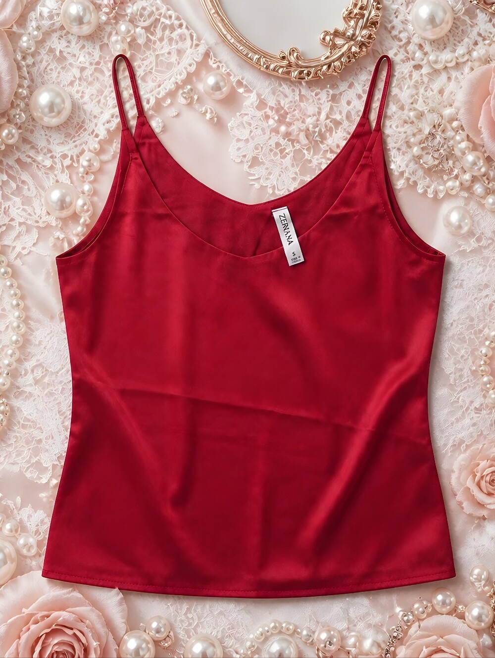 Zenana Outfitters Satin Tank in Deep Red